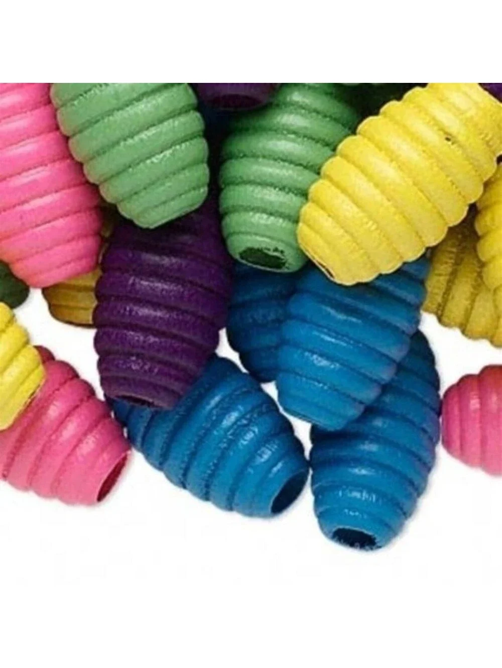 15 Fluted Carved Mixed Color Big 20mm Oval Wood Focal Beads